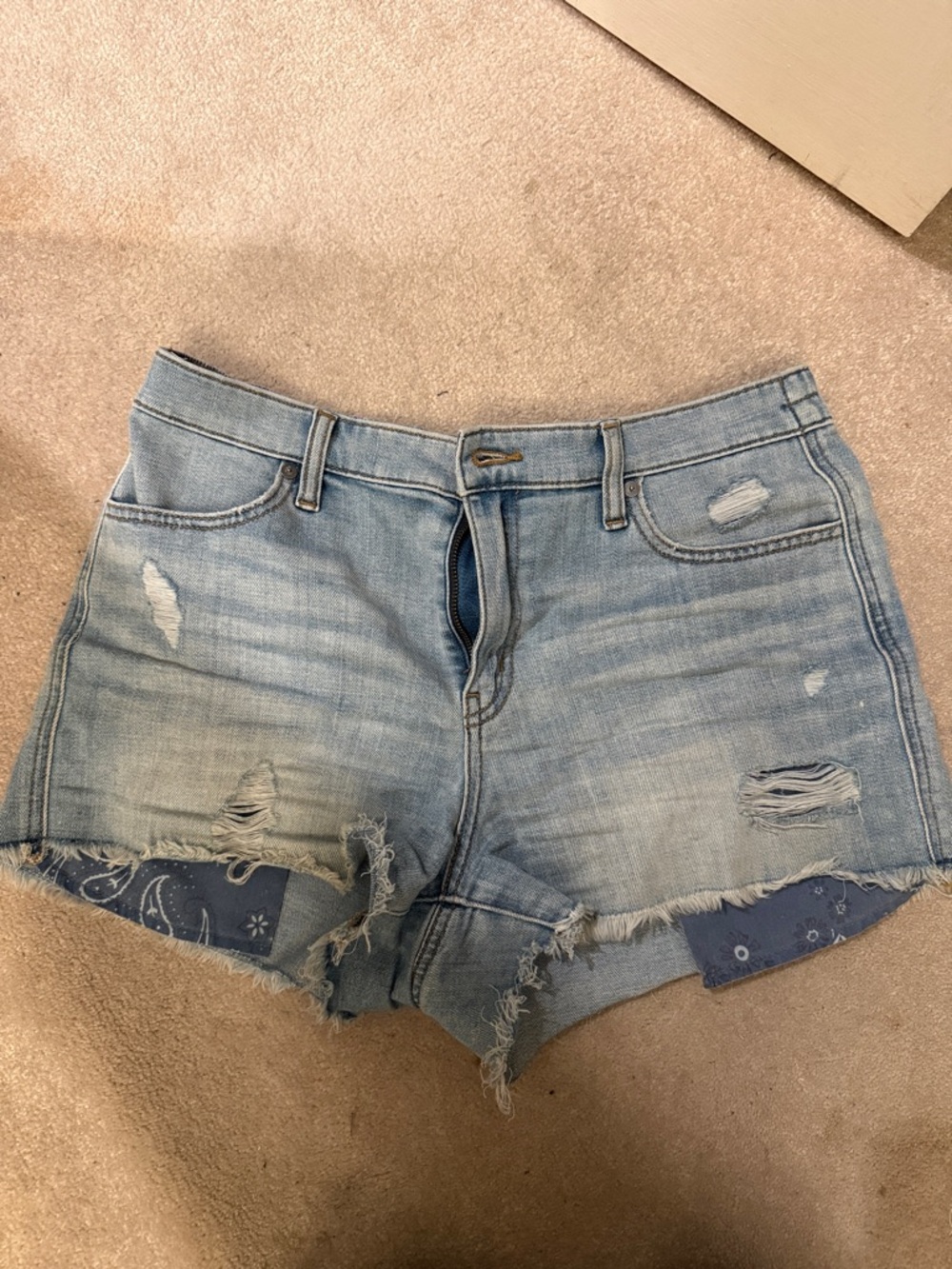 aerie Distressed Denim Jean Shorts with Bandana Detail pockets